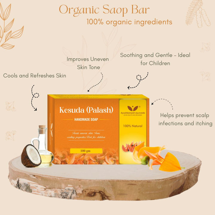 Kesuda (Palash) Handmade Soap – 100gm | Soothing & Cooling Herbal Soap | Ayushkamyah Ayurveda