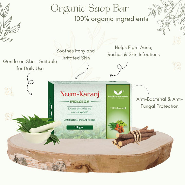 Neem-Karanj Handmade Soap – 100gm | Anti-Bacterial & Anti-Fungal Ayurvedic Soap | Ayushkamyah Ayurveda